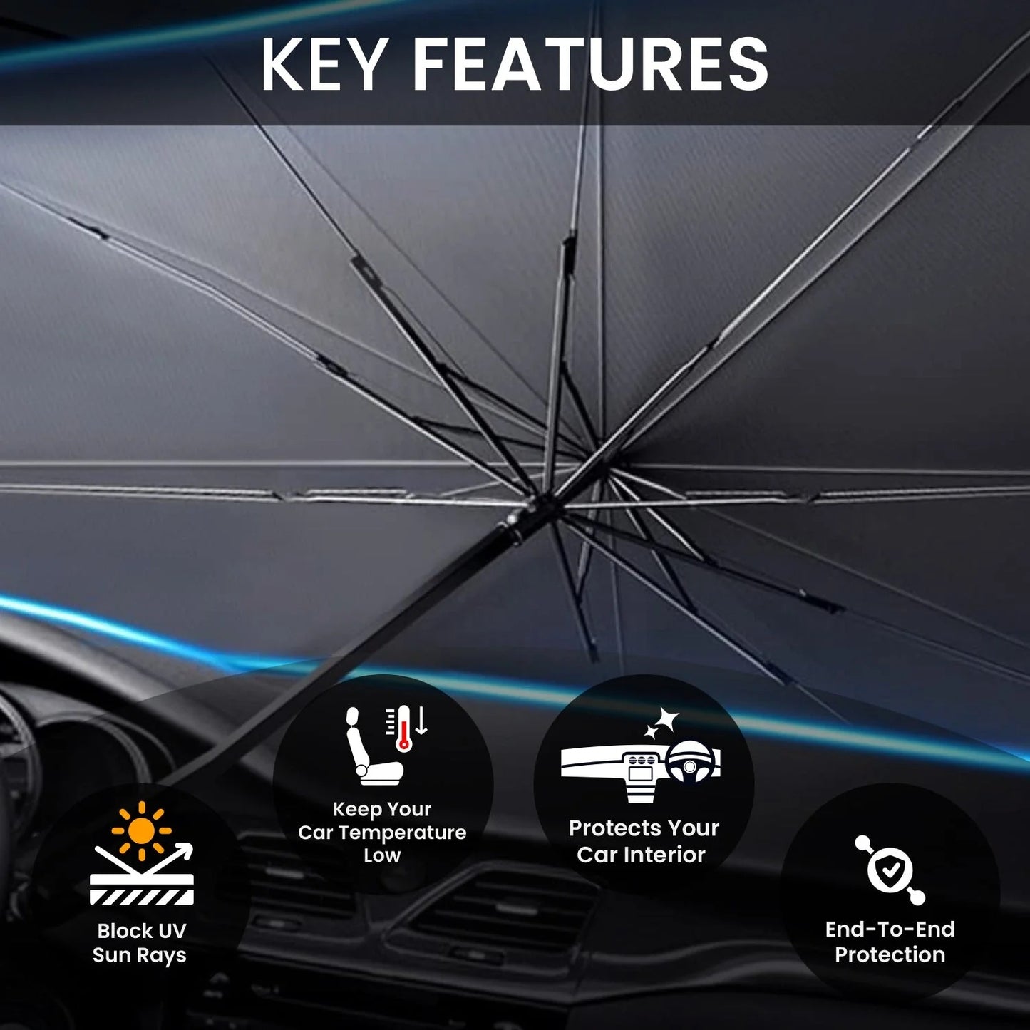 UV Reflective Car Windshield Umbrella – Foldable & Heat Resistant Sunshade